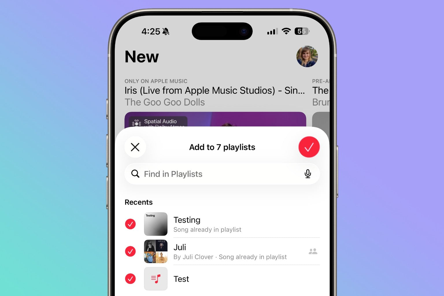 iOS 26.4 cho phép thêm một bài hát vào nhiều playlist Apple Music cùng lúc