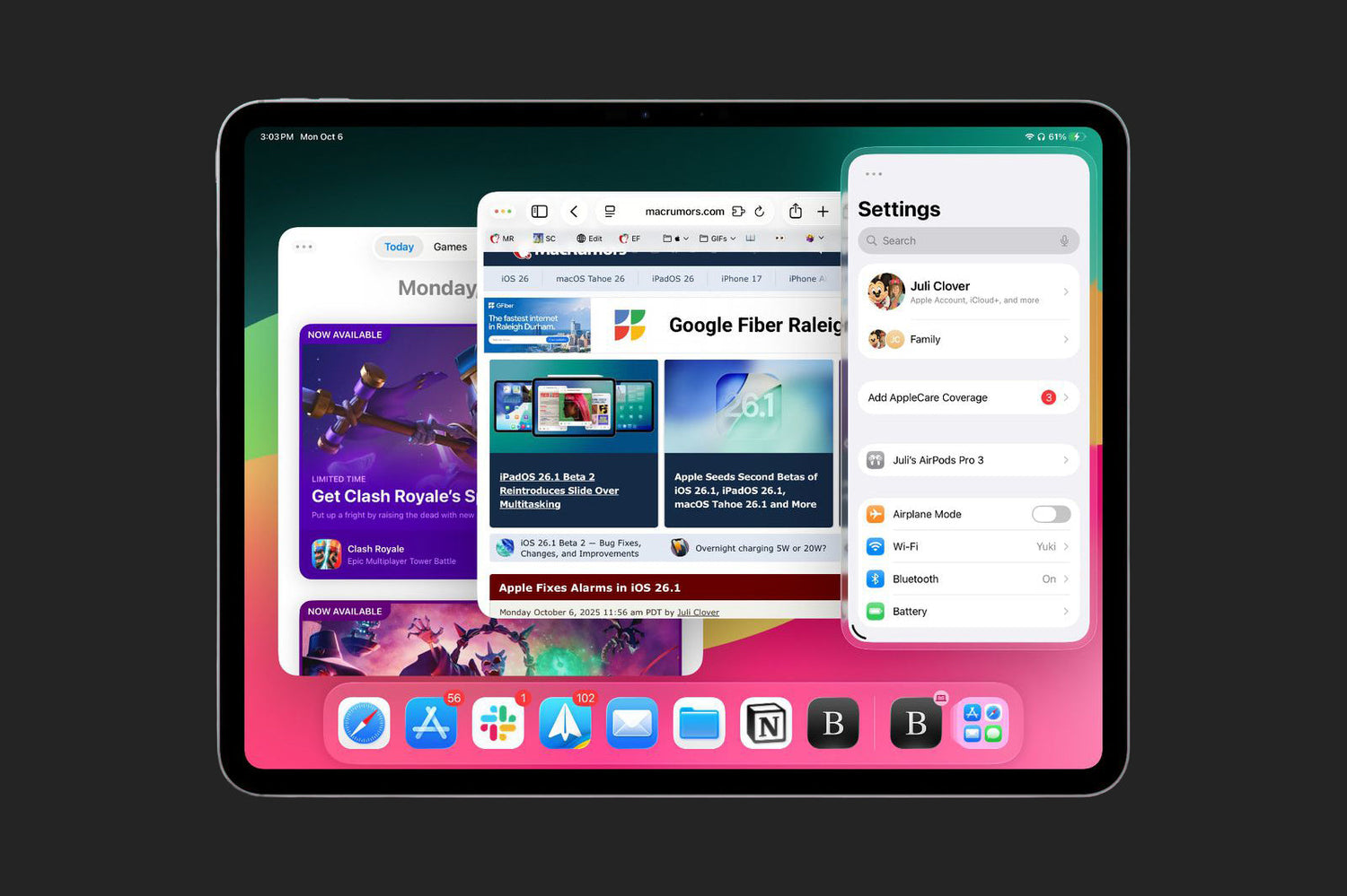 iPadOS 26.1 Beta 2 mang trở lại tính năng Slide Over quen thuộc